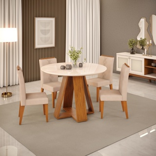 Conjunto de Sala Jantar 4 Cadeiras Redondo Curvo DJ Móveis Kiara Cadeira Yasmin Freijo Kraft em Oferta na Shopee