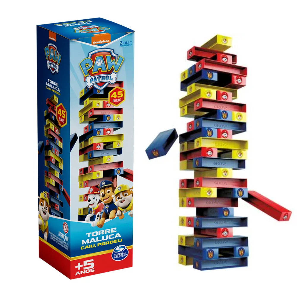 Jogo Torre Maluca Caiu Perdeu Patrulha Canina 45 Blocos - Grow