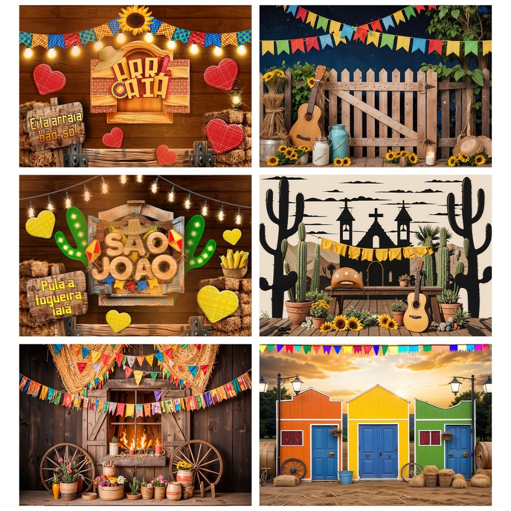 Fundo Fotográfico Festa Junina em Tecido Sublimado Cenários 3d 1,5x2,2 Mt
