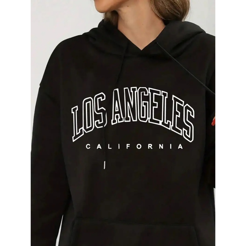 Moletom Feminino Estampado Com Bolso e Capuz Estampa Los Angeles  California