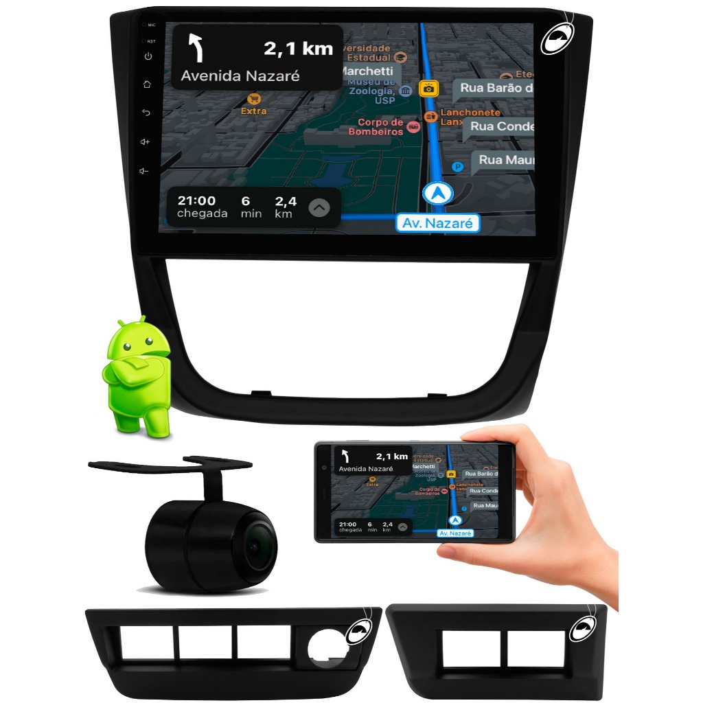 Multimidia 2 Din 9" Android Gol Voyage Saveiro G5 Android Auto Car Play Sem Fio + Câmera de Ré