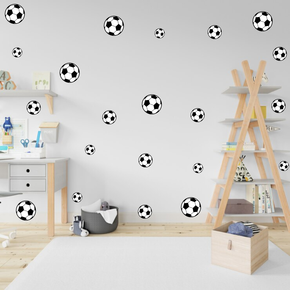 Kit 34 Bolinhas de Futebol Adesivo de Parede Decoração - Preto