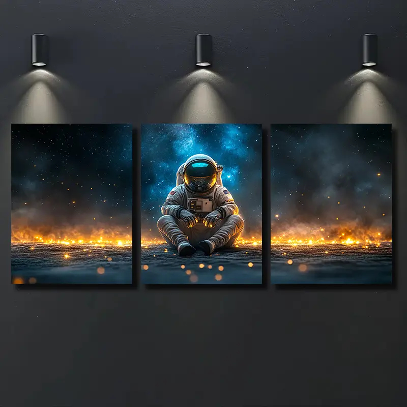 Kit Quadro decorativo 3 Peças Astronauta Espaço Galáxia Brilhante Sala Quarto Escritório em Oferta na Shopee