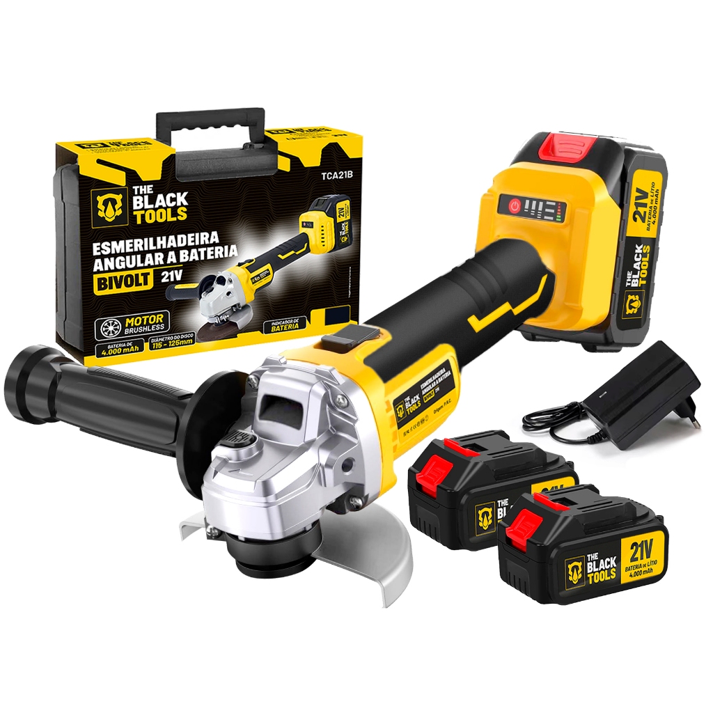 Esmerilhadeira Lixadeira Angular Com 2 Baterias 4000mah 21v 4.1/2 125mm 110/220v The Black Tools em Oferta na Shopee
