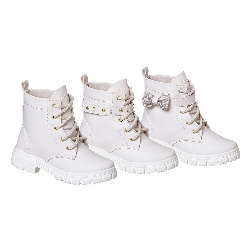 Coturno 3 em 1 Beakid Bota Infantil Menina Off White Lisa Sem Enfeite Com Laço e Com Tira