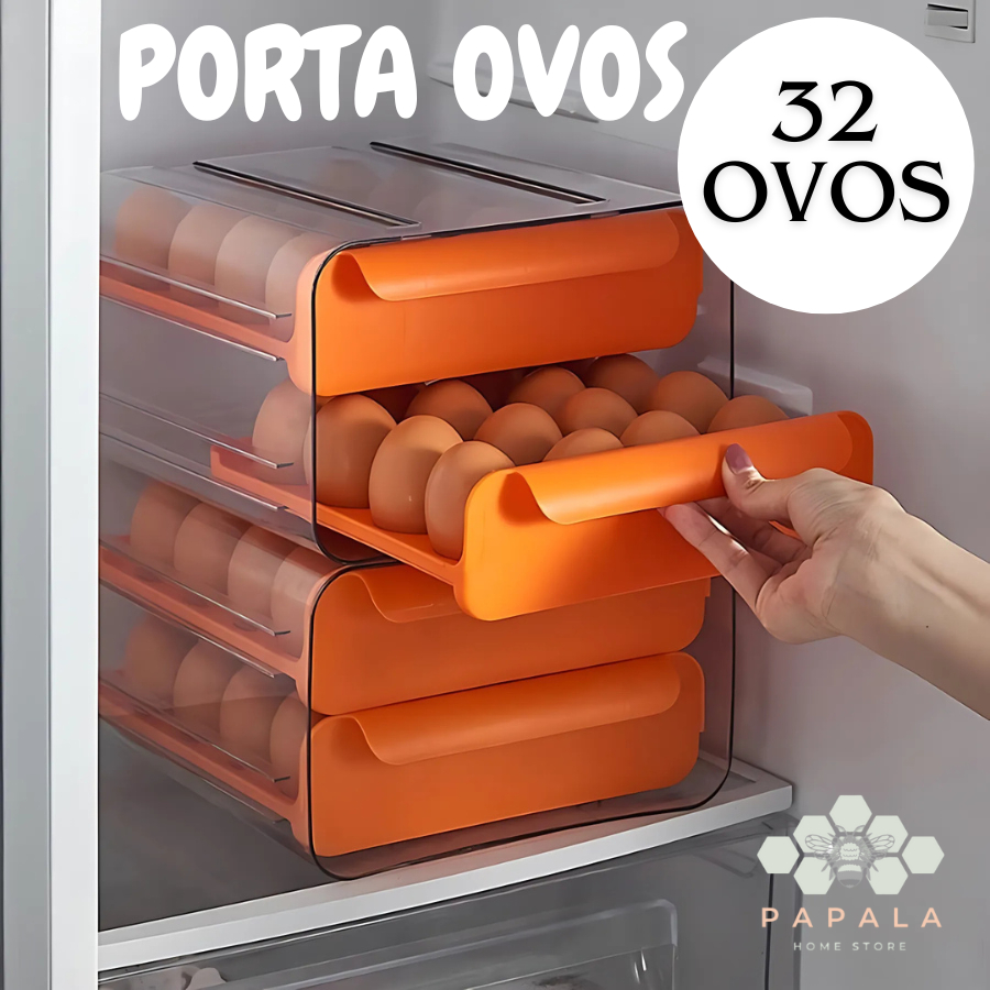 Porta Ovos Duplo Empilhável para 32 Ovos Organizador de Cozinha Geladeira Alimentos