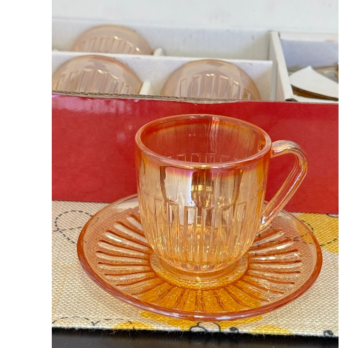 Conjunto de 6 Xícaras C Pires Cafe 90ml Ambar Vidro Cristal Wincy 12 peças