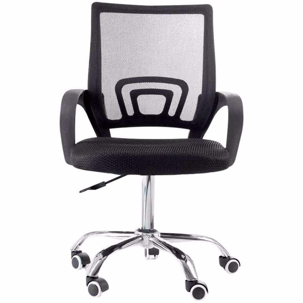 Cadeira de Escritório Office Fit Preta com Estofado de Mesh & Tecido