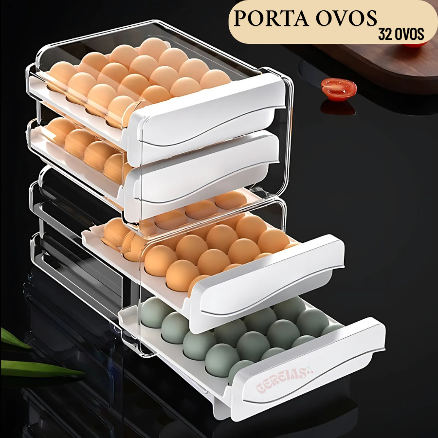 Gaveteiro Empilhável Porta Ovos Duplo 32 Ovos Organizador de Geladeira