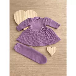 Vestido Calça Perola Récem Nascido Tricô infantil Bebê Menina Tricot RN Saida Maternidade