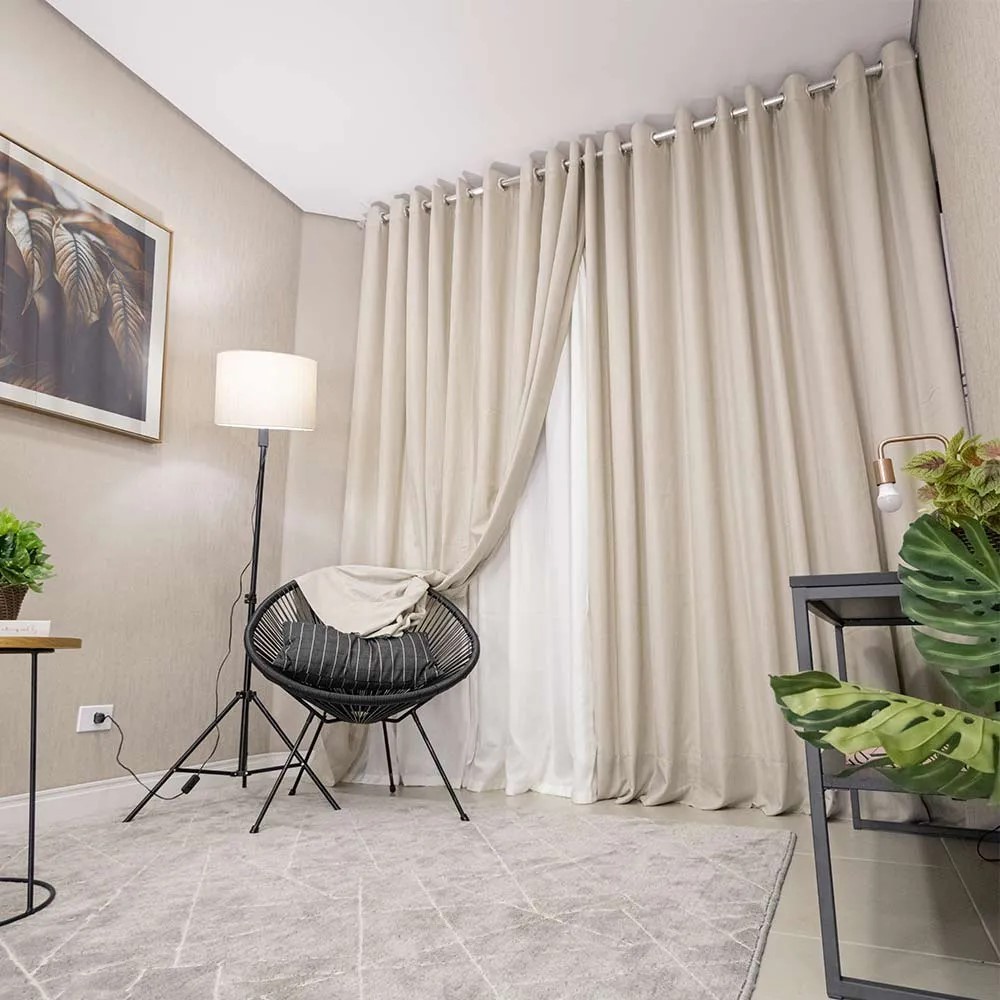 Cortina Gaze De Linho Com Forro De Microfibra Para Varão 2,60x1,70