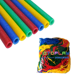 Kit Rede de Proteção 1,83m + 6 Isotubos Coloridos 1,10m para Cama Elástica Pula Pula Trampolim