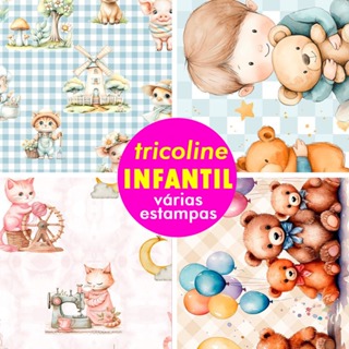 Tecido Tricoline Digital 100% Algodão (0,50mt x 1,50mt) Estampa Infantil em Oferta na Shopee