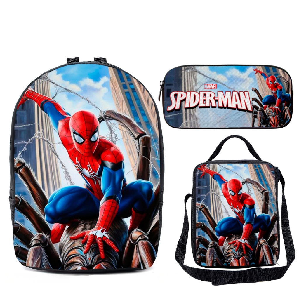 Kit Mochila Escolar Com Estojo E Lancheira Volta as Aulas Infantil Herói Aranha Vermelha