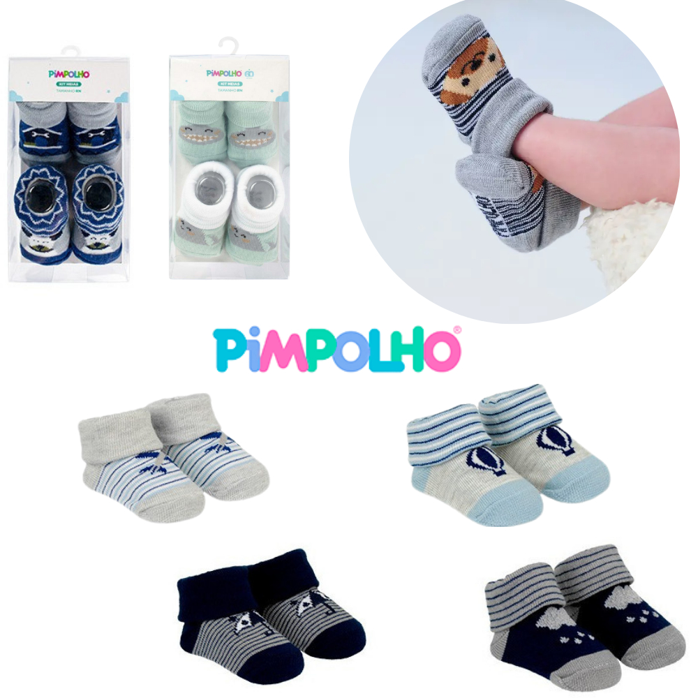 Kit 4 Pares Meia Bebe Recem Nascido RN Não Aperta Perninha Menino Menina Neutra Sapatinho Pimpolho em Oferta na Shopee