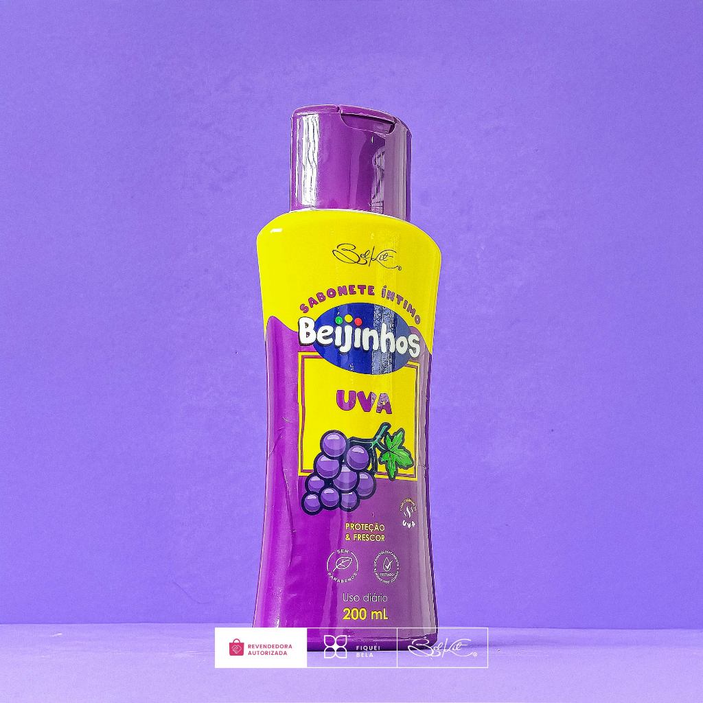 Detalhes do Kit 4 Sabonete Íntimo Feminino Uva Beijinhos Proteção e Frescor 200ml Belkit
