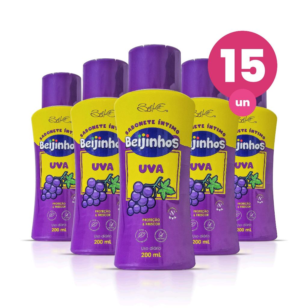 Kit 15 Sabonete Íntimo Feminino Uva Beijinhos Proteção e Frescor 200ml Belkit