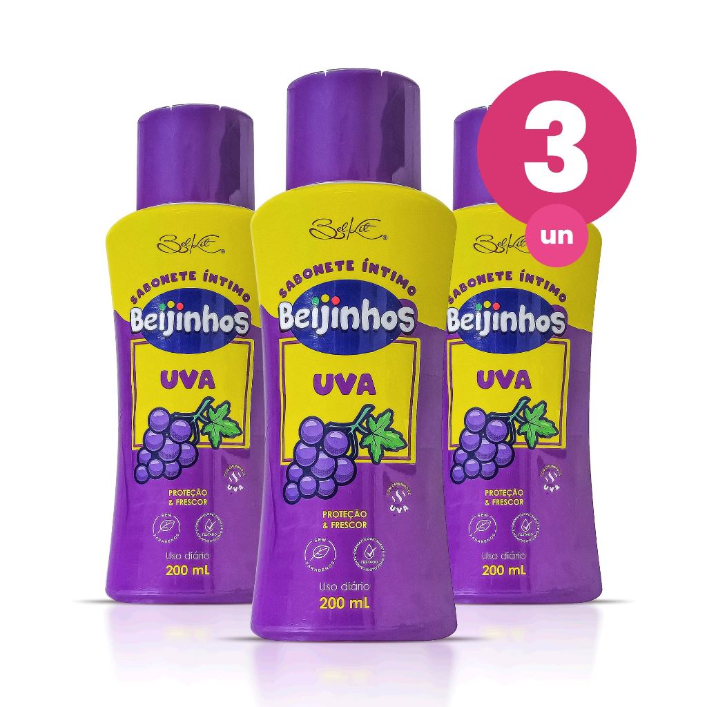 Kit 3 Sabonete Íntimo Feminino Uva Beijinhos Proteção e Frescor 200ml Belkit