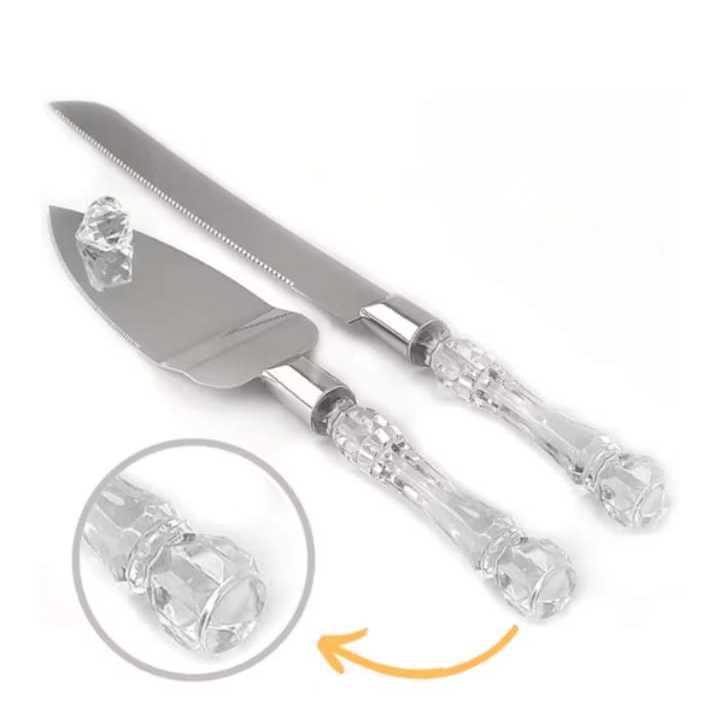 kit 1 jogo de Espátula e Faca para Bolo 2 Peças Tortas Pães Cozinha Aço Inox Cabo Acrílico