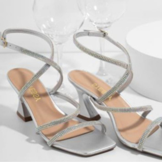 Sandália Feminina Salto Alto Taça Brilho Strass Tiras Fivela Moda Festa Leve Confortável Luxo Promo em Oferta na Shopee