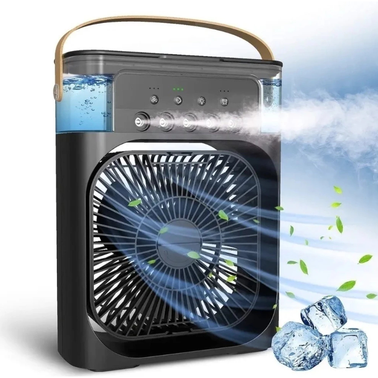 Ventilador Umidificador Portátil com LED 7 Cores Refrigera e Umedece Reservatório de Água e USB