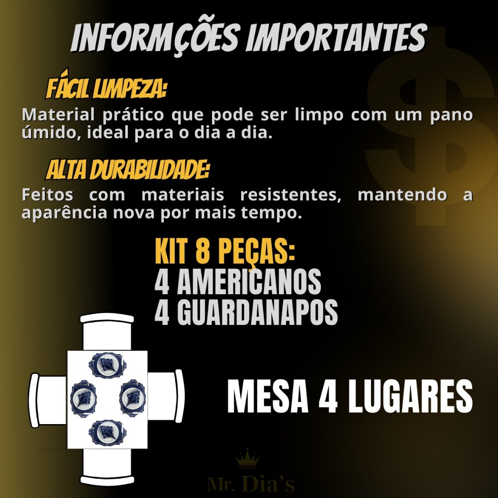 Jogo Americano Retangular 8 Peças  Mesa Posta Jantar Supla Bordado Sousplat