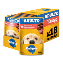 Kit 18un Ração Úmida Pedigree Sachê Carne Cães Adultos 100G