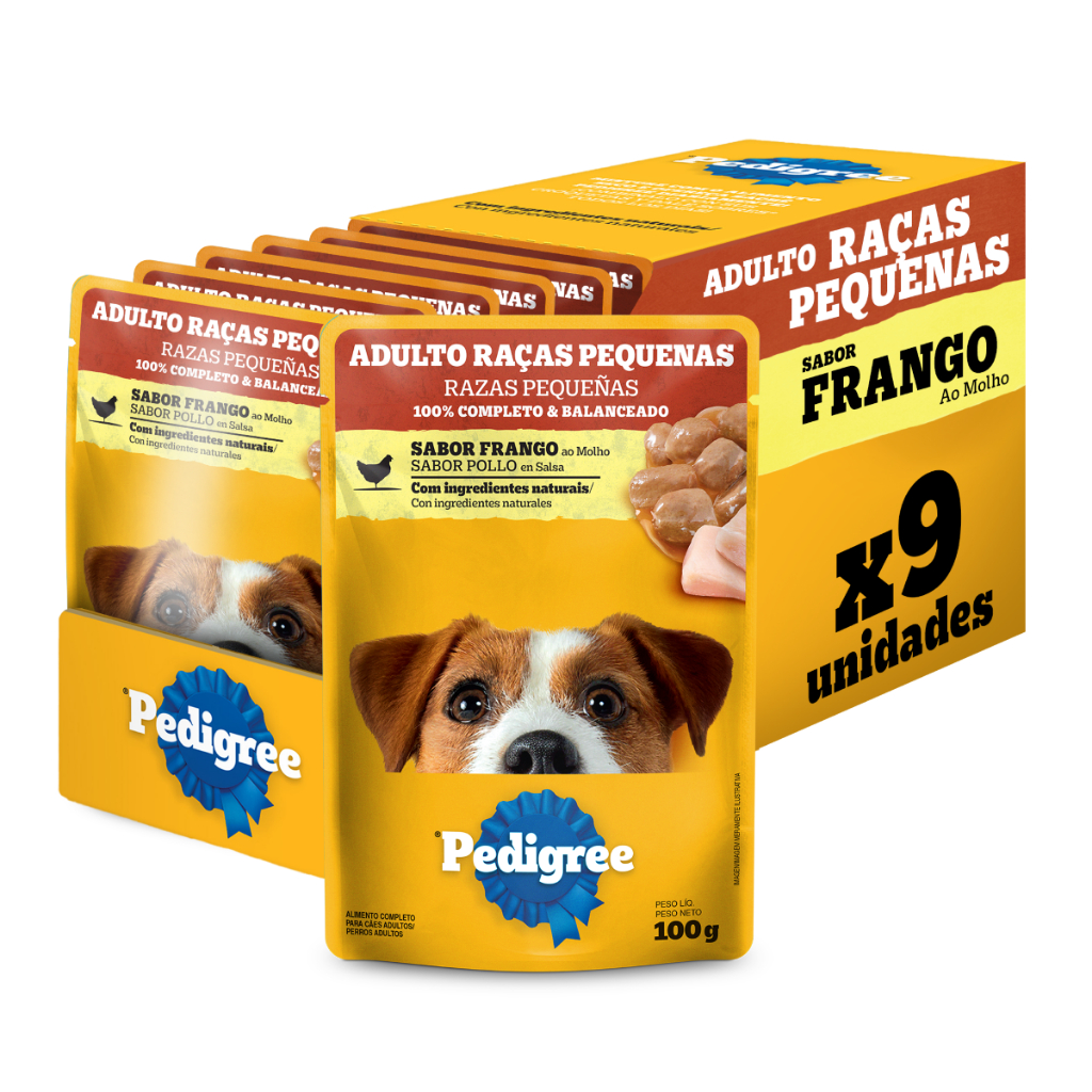 Kit 9un Ração Úmida Pedigree Sachê Frango Cães Adultos 100G (Raças Pequenas)