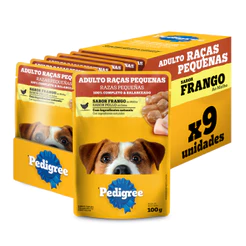 Kit 9un Ração Úmida Pedigree Sachê Frango Cães Adultos 100G (Raças Pequenas)