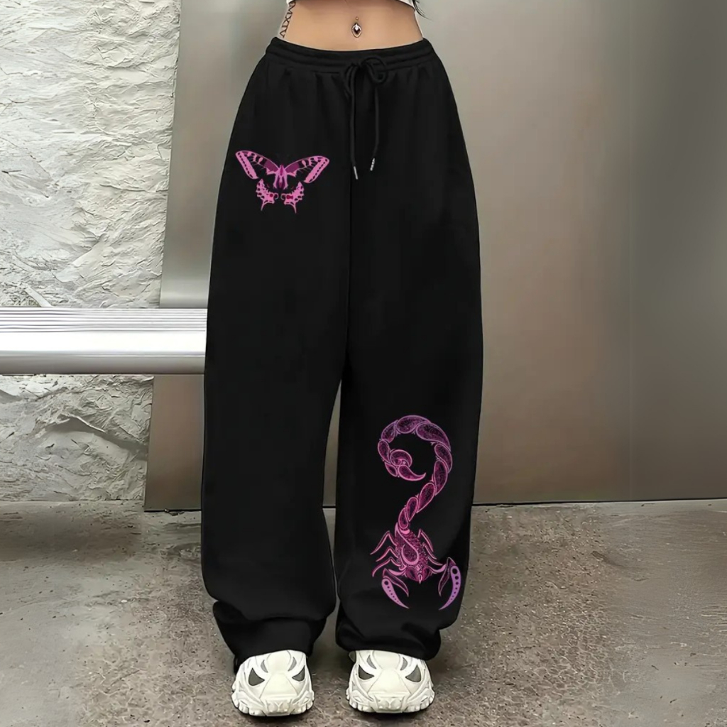 Calça Baggy Black Scorpion & Butterfly  Urban Vibe Dark Streetwear Style em Oferta na Shopee