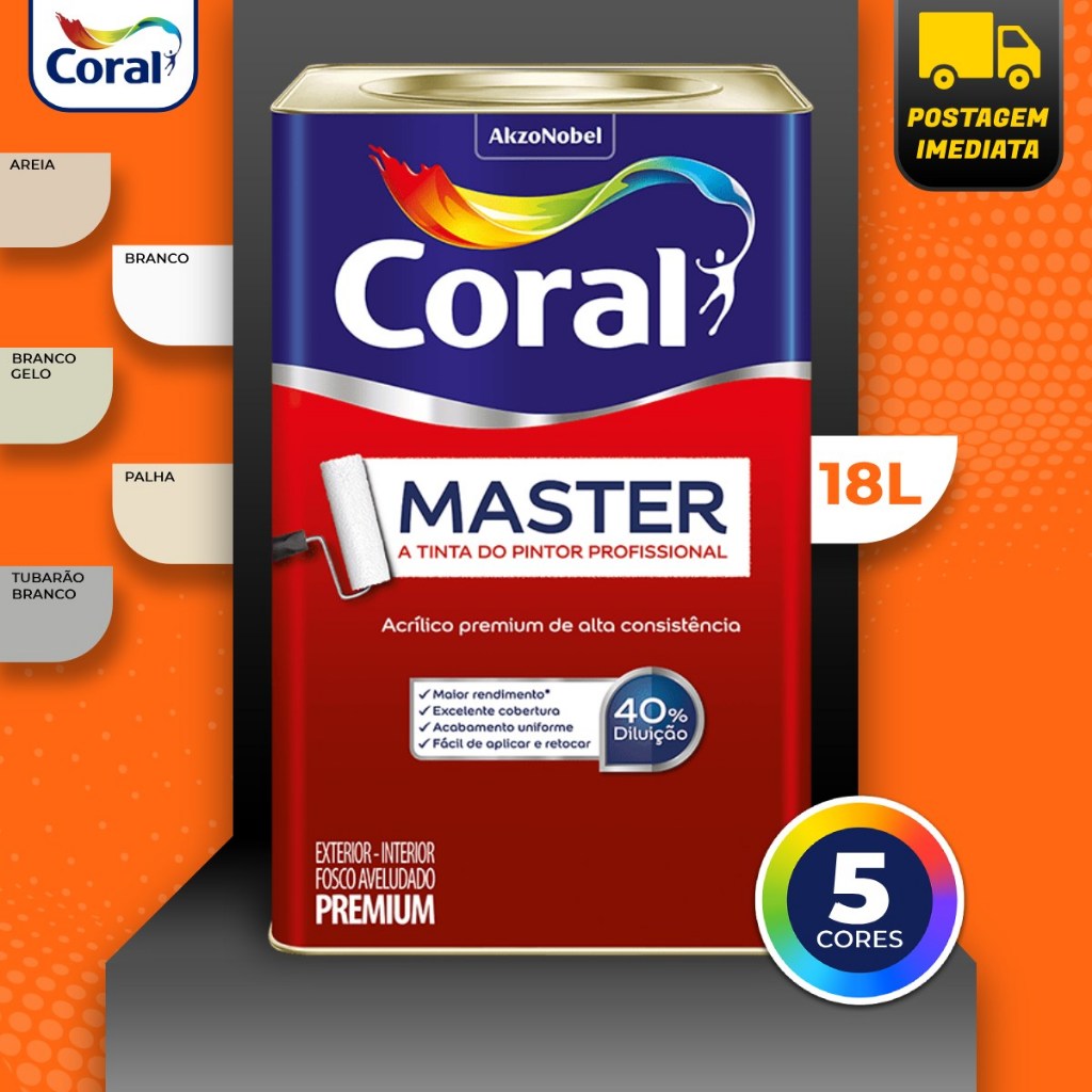 Tinta Acrílica Coral Master Premium Lata 18L