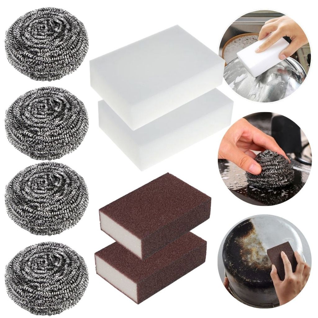 Kit Esponja Magica Multiuso Tira Manchas Limpeza Pesada Esponja de Aço Inox Abrasiva Não Enferruja