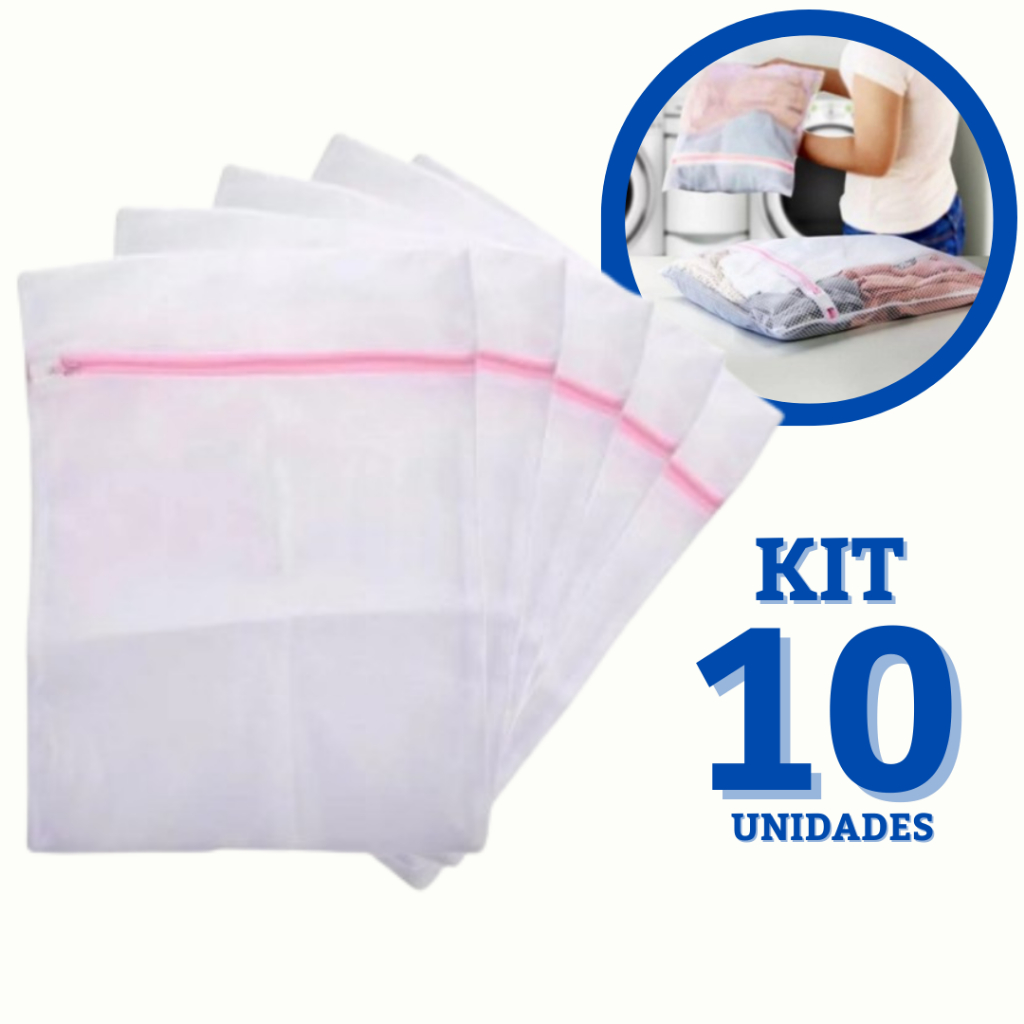Kit 10 Saquinhos De Lavar Roupas Delicadas E Intimas Na Máquina Com Ziper Para Cueca Calcinha Protetor Tecido Organizar