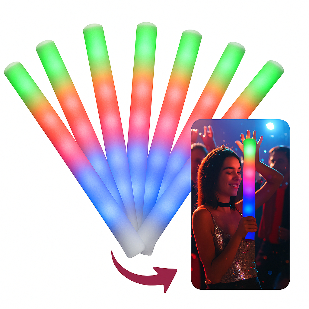 Kit 10/20/40 Bastão de Led Espuma Neon 3 Fases - Festas Rave Casamento - Pisca Luz em Oferta na Shopee