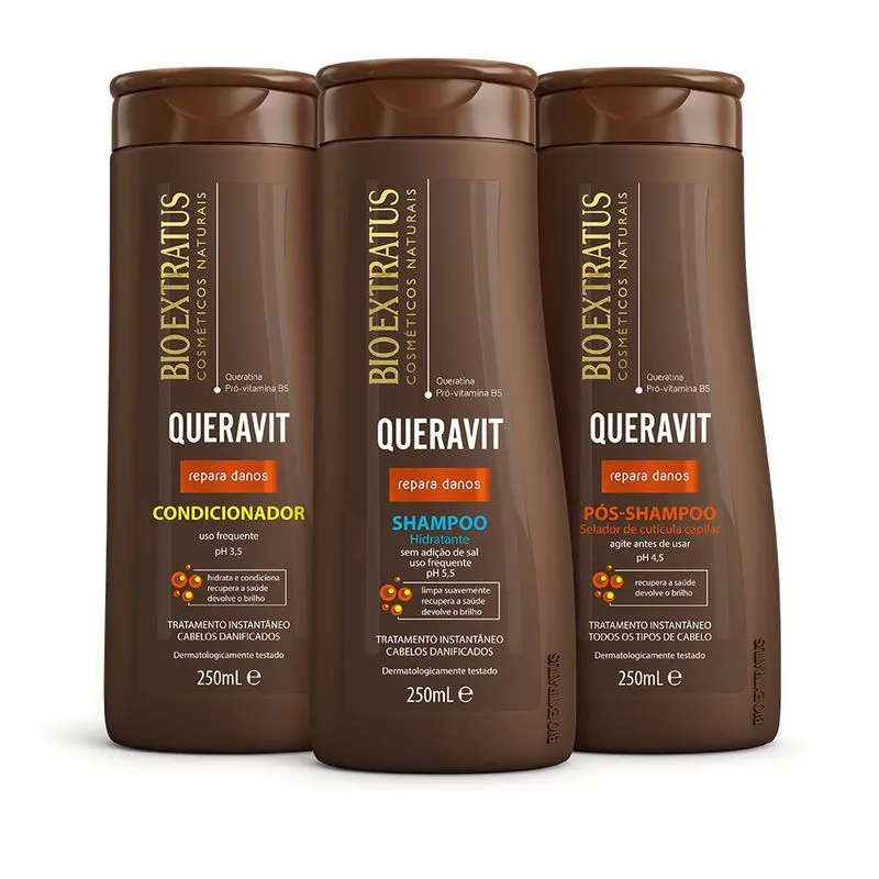 Kit Bio Extratus Queravit (250mL) Shampoo, Pós-Shampoo e Condicionador