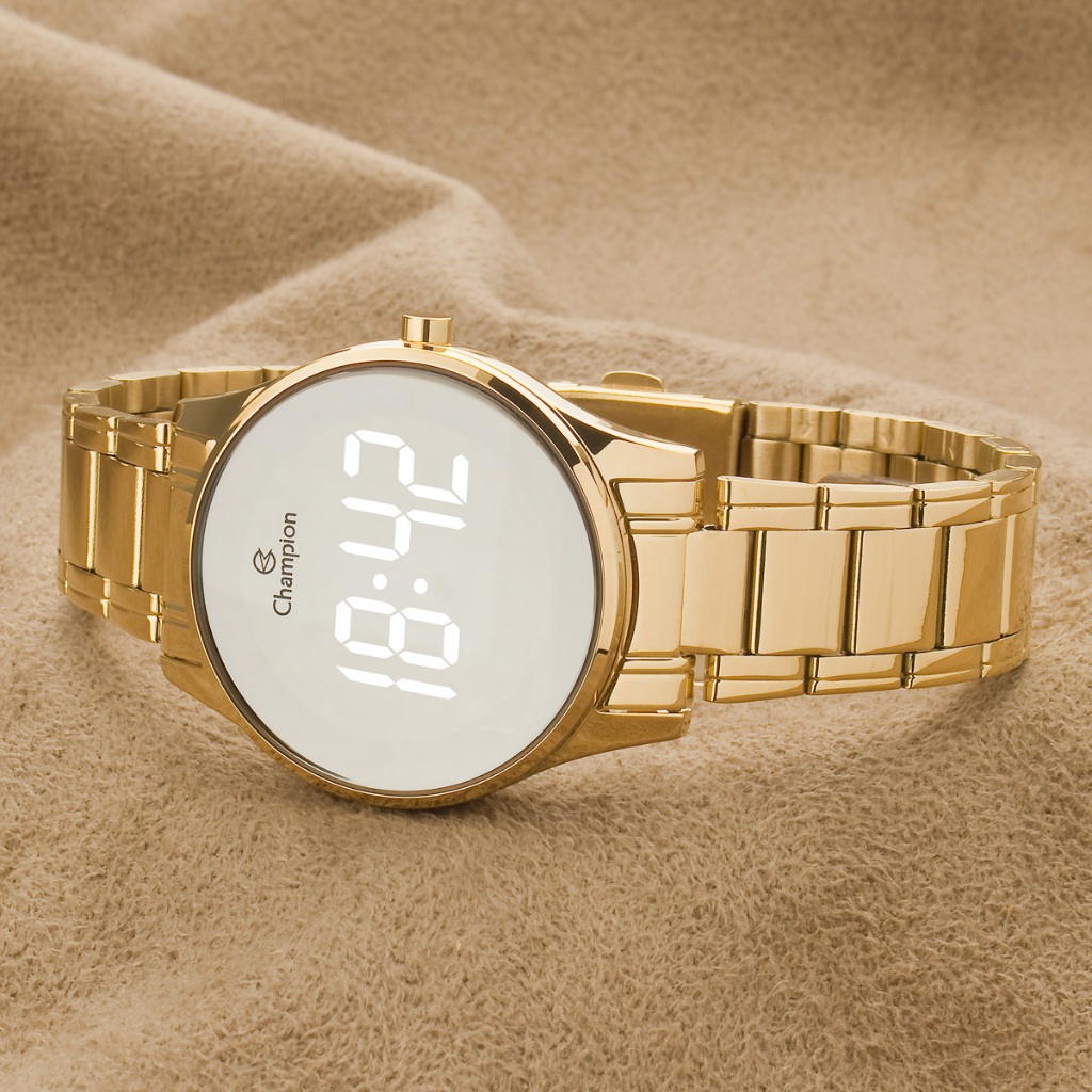 Relógio Digital Dourado Feminino Champion Espelhado Kit Colar e Brincos em Oferta na Shopee