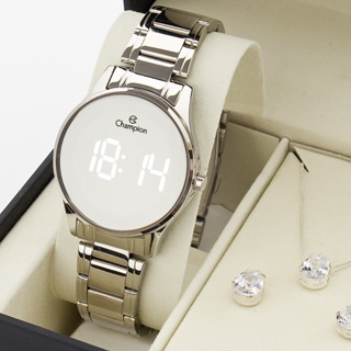 Relógio Feminino Prata Digital Espelhado Com Colar e Brincos CH48046S em Oferta na Shopee