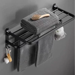 Porta Toalha Para Banheiro Multiuso DUPLA CAMADA COM GANCHOS 40/50cm
