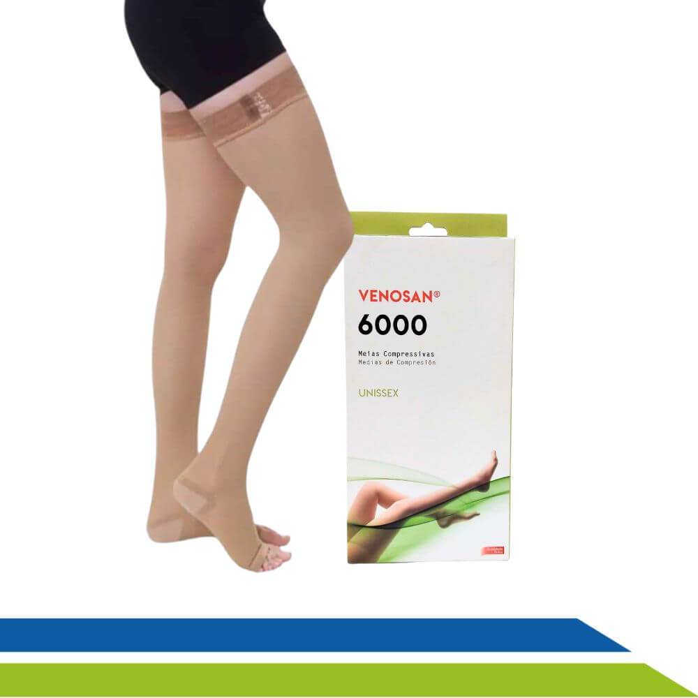 Meia Venosan 6000 de Média Compressão 20-30 mmHg 7/8 Bege - Pé Aberto - DIA A DIA