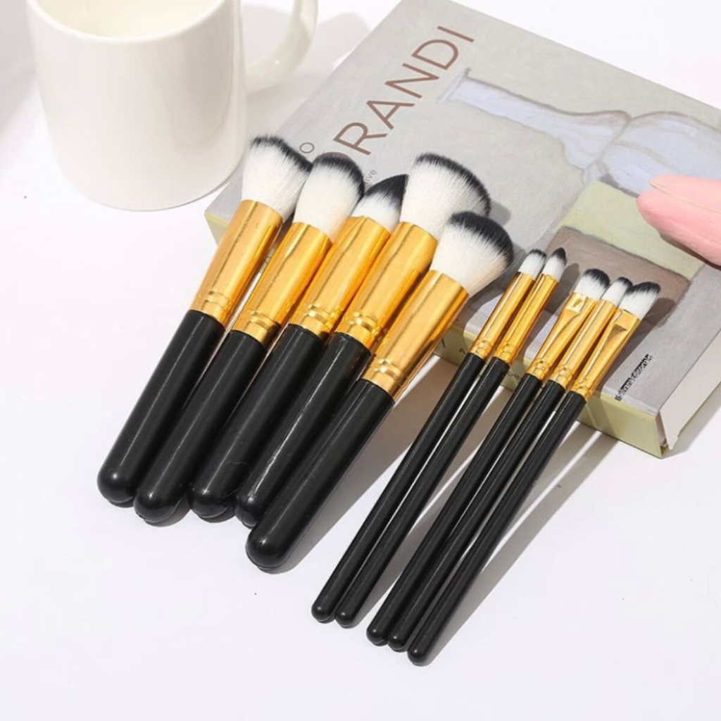 Kit 10 peças pincel kabuki precisão Conjunto de Maquiagem para Sombra Delineador Lábios Pó Base