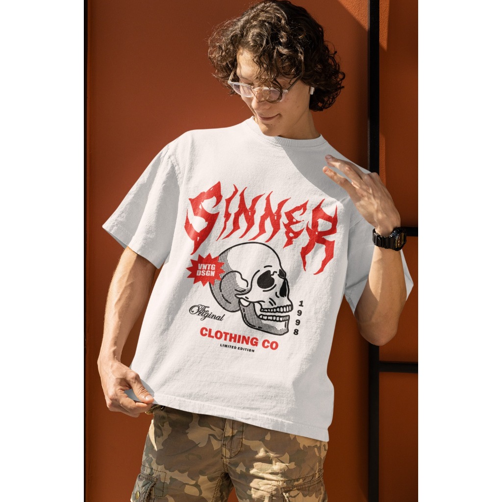 Camiseta Oversized Streetwear ``Sinner´´ Unissex- Caveira 100% algodão - camisão
