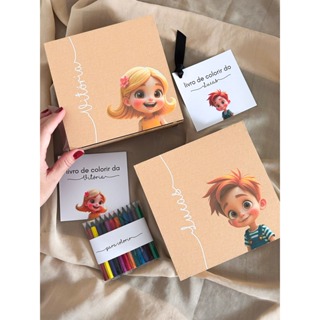 Caixa MDF Personalizada para Crianças damas e pajens casamento e outros com lápis, giz de colorir e livro em Oferta na Shopee