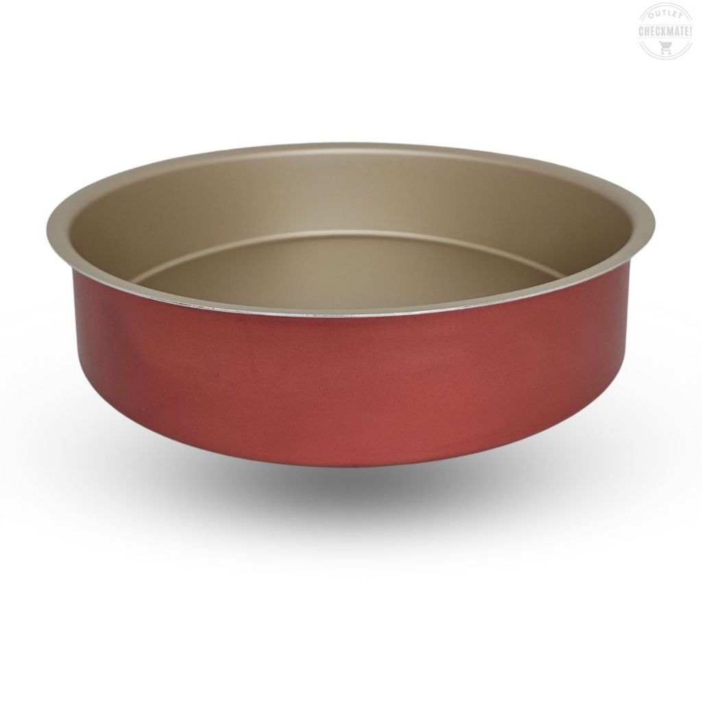 Forma Assadeira Redonda 25 cm Antiaderente com 5 Camadas de Teflon Cor Cereja e Dourado