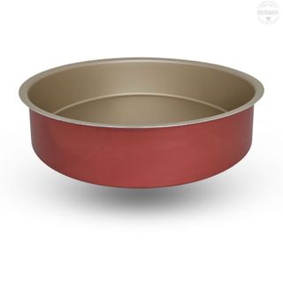 Forma Assadeira Redonda 25 cm Antiaderente com 5 Camadas de Teflon Cor Cereja e Dourado
