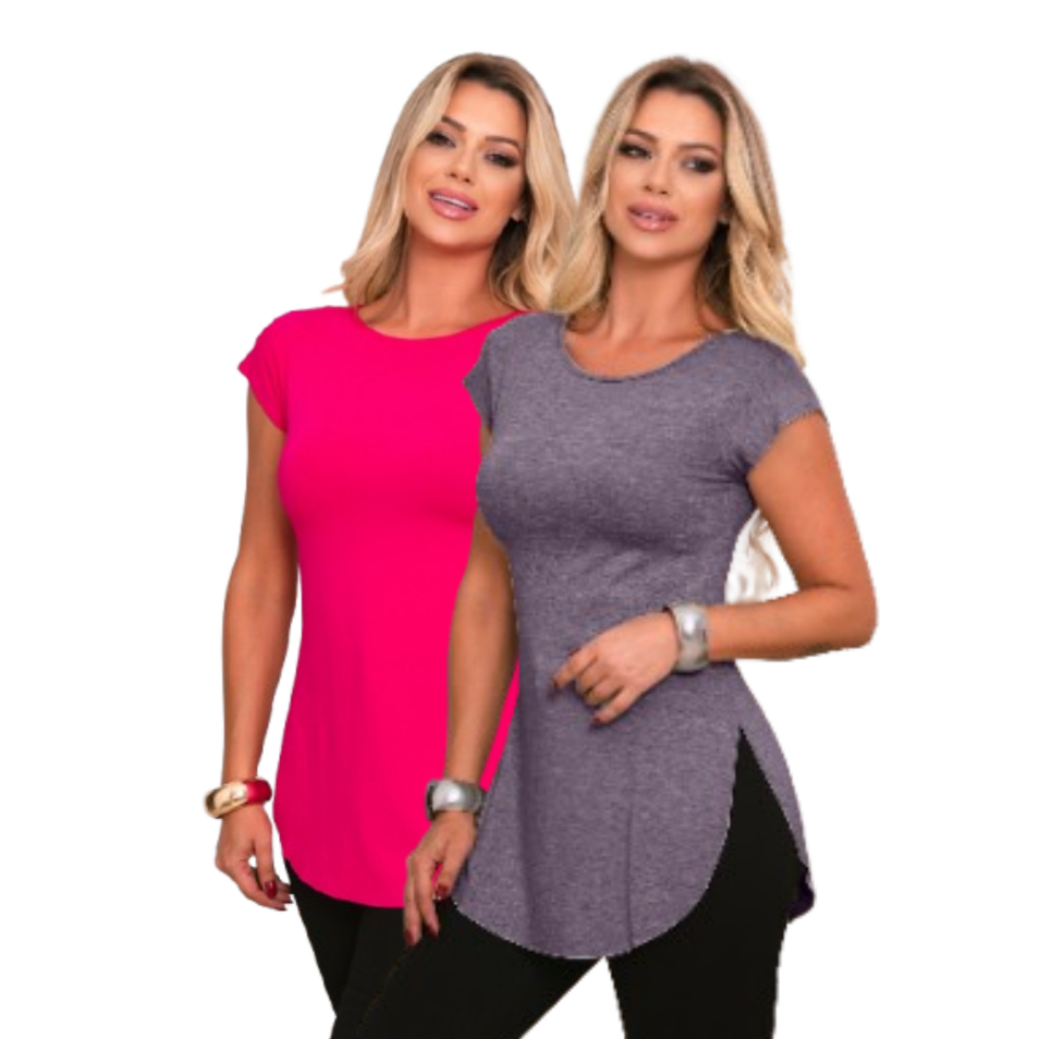 KIT com 2 Blusas Femininas Long Line Cobre Bumbum Academia Fitness - REF 43 em Oferta na Shopee