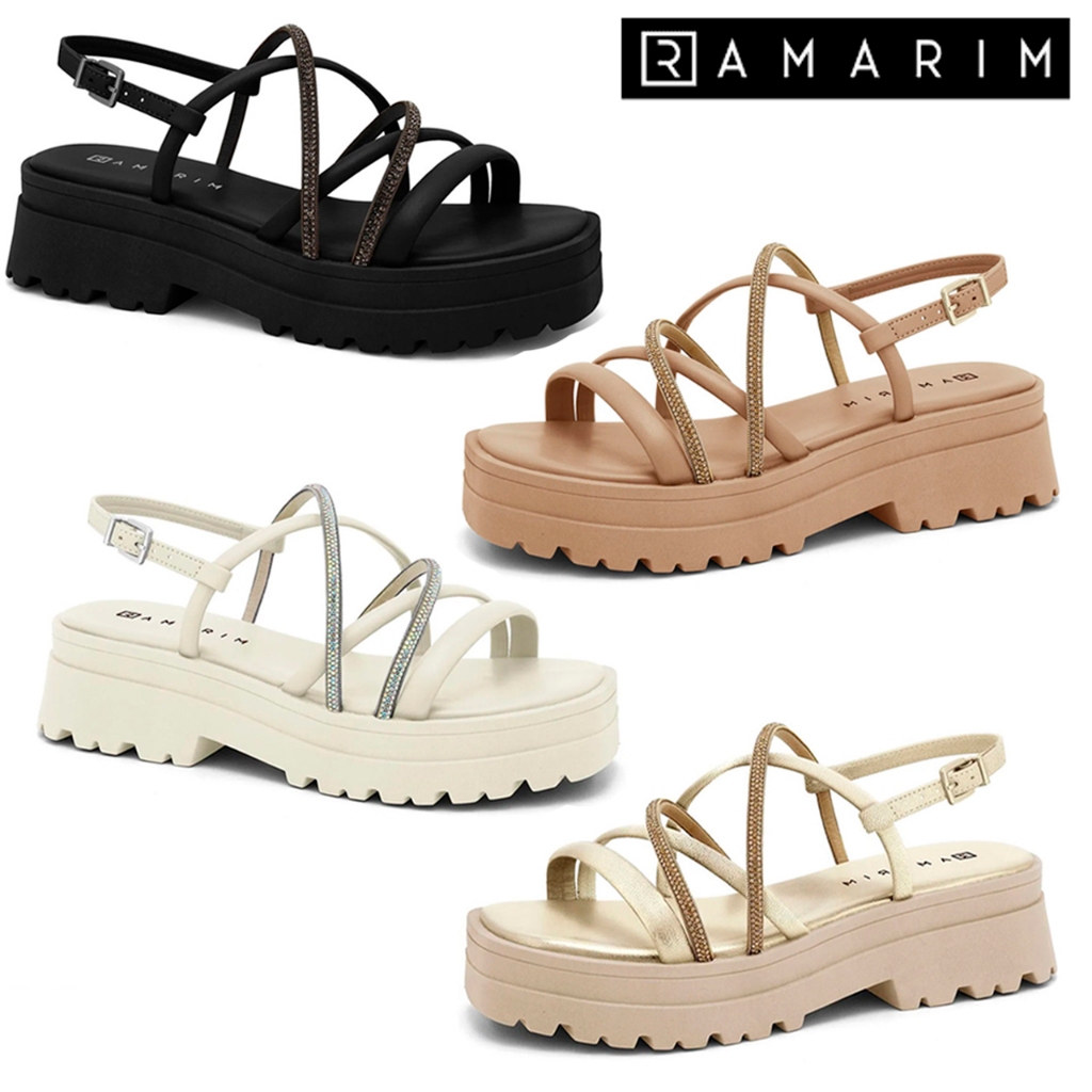 Sandália Feminina Ramarim Flatform Papete Tratorada Plataforma Tiras Finas Strass Brilho Confortável