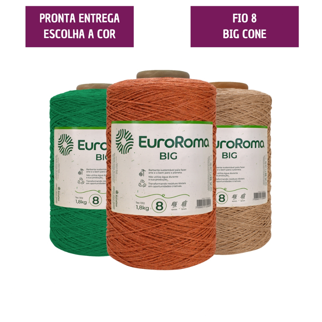Barbante EuroRoma Big Cone Colorido NR 8 1373m 1,8Kg - Cores - Tricô / Crochê em Oferta na Shopee