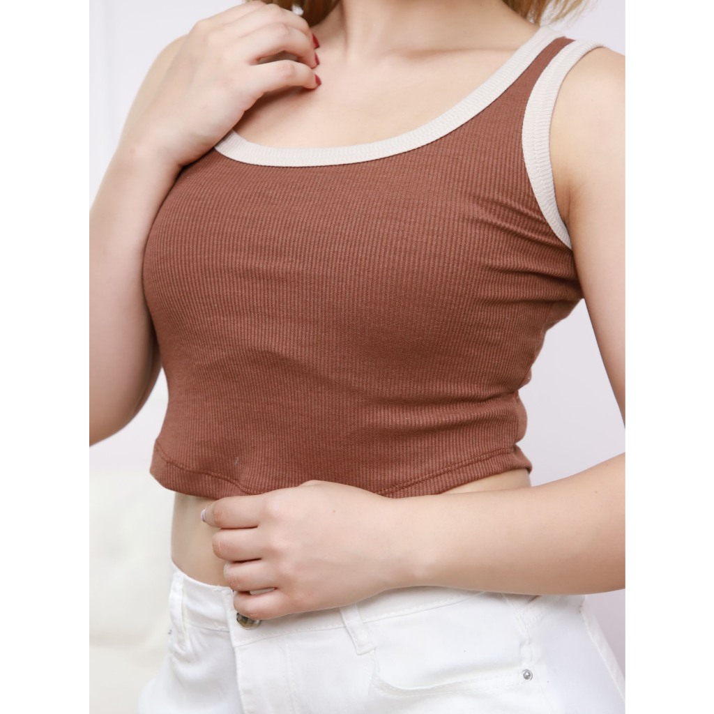 Regata Feminina Canelada Bicolor Cropped Blusa Estilosa