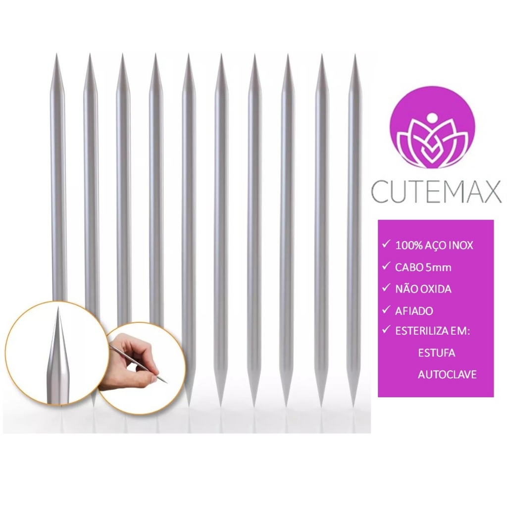 Kit Manicure Pedicure Cutícula Completo Palito Ponta Dupla Profissional Aço Inox Para Unhas Cutemax