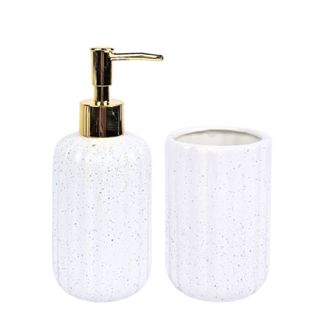 Kit Acessórios De Banheiro Lavabo 2 Peças Cerâmica Porta Escova e Porta Sabonete Líquido 3...